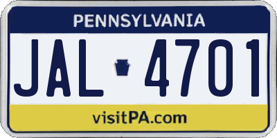 PA license plate JAL4701