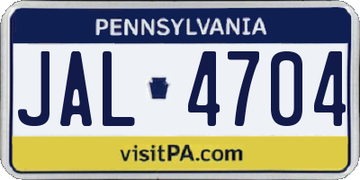 PA license plate JAL4704