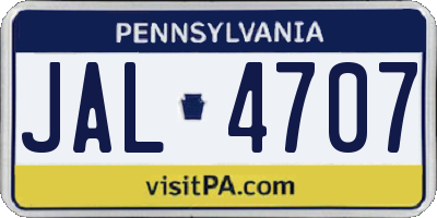 PA license plate JAL4707