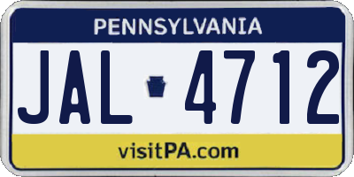 PA license plate JAL4712