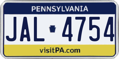 PA license plate JAL4754
