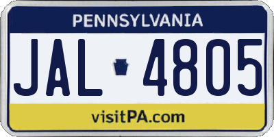 PA license plate JAL4805