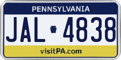 PA license plate JAL4838