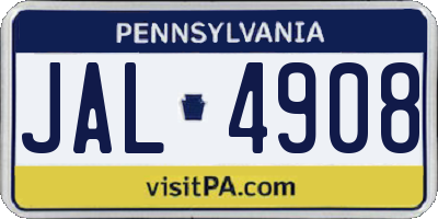 PA license plate JAL4908