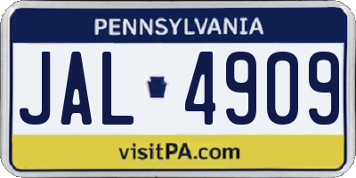 PA license plate JAL4909