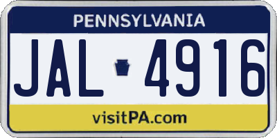 PA license plate JAL4916