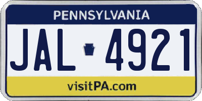 PA license plate JAL4921