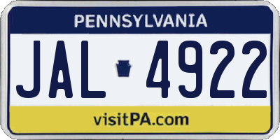 PA license plate JAL4922