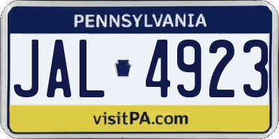 PA license plate JAL4923