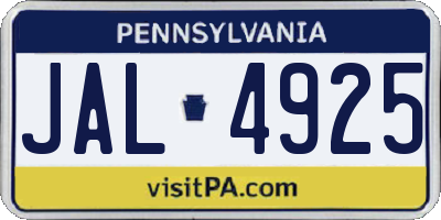 PA license plate JAL4925