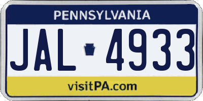 PA license plate JAL4933