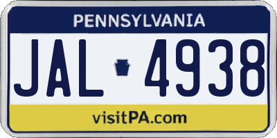 PA license plate JAL4938