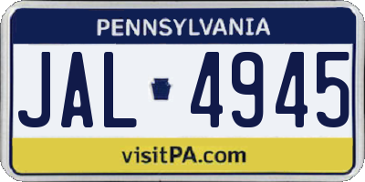PA license plate JAL4945