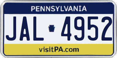 PA license plate JAL4952