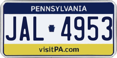 PA license plate JAL4953