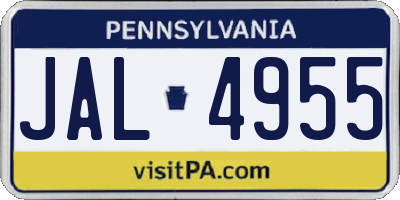 PA license plate JAL4955