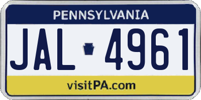 PA license plate JAL4961