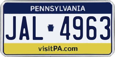 PA license plate JAL4963