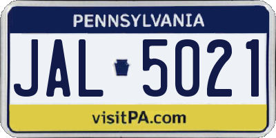 PA license plate JAL5021