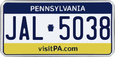 PA license plate JAL5038