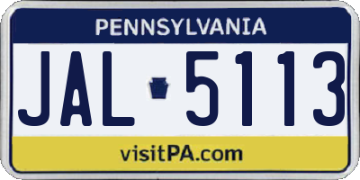 PA license plate JAL5113