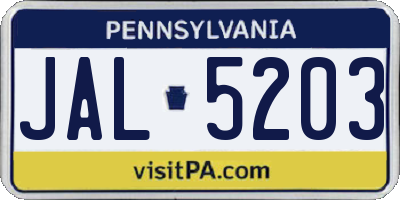 PA license plate JAL5203