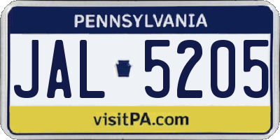 PA license plate JAL5205
