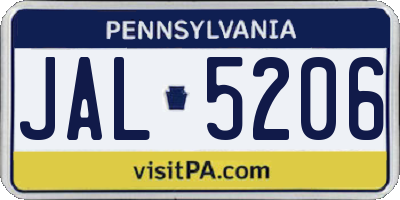 PA license plate JAL5206