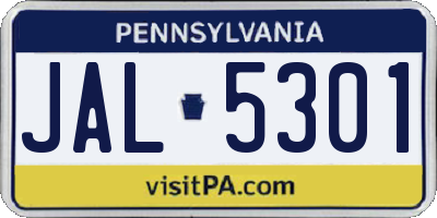 PA license plate JAL5301