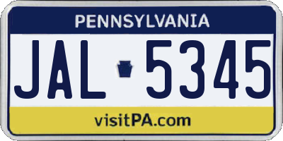 PA license plate JAL5345