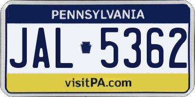 PA license plate JAL5362