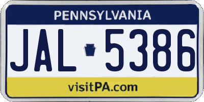 PA license plate JAL5386