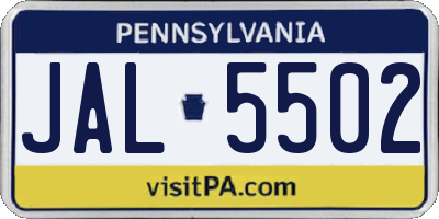 PA license plate JAL5502