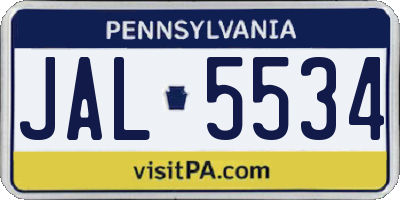 PA license plate JAL5534