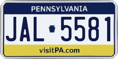 PA license plate JAL5581