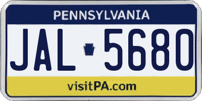 PA license plate JAL5680
