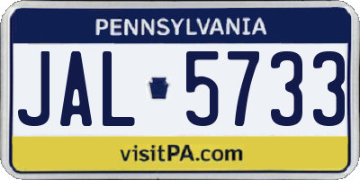 PA license plate JAL5733