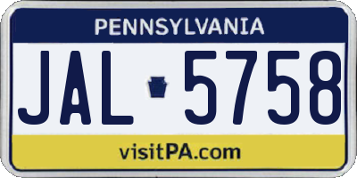 PA license plate JAL5758