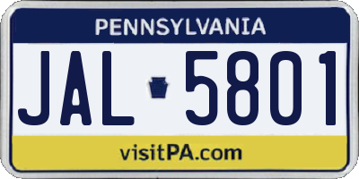 PA license plate JAL5801