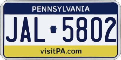 PA license plate JAL5802