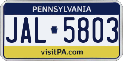 PA license plate JAL5803