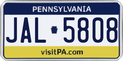 PA license plate JAL5808