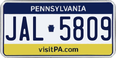 PA license plate JAL5809