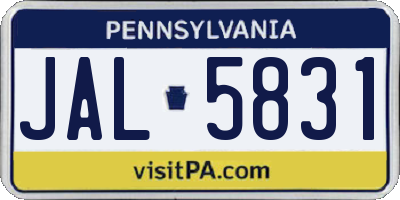 PA license plate JAL5831