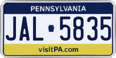 PA license plate JAL5835