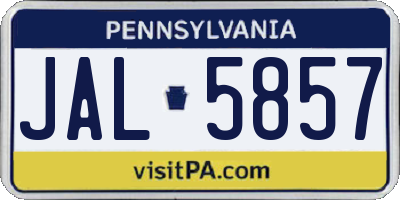 PA license plate JAL5857