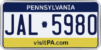 PA license plate JAL5980