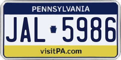 PA license plate JAL5986