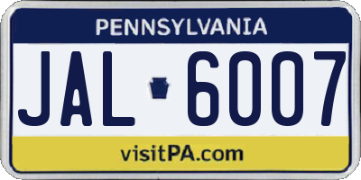 PA license plate JAL6007