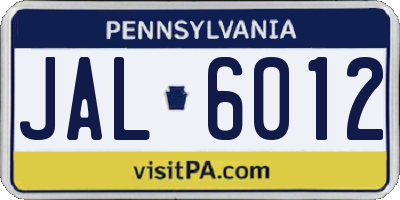 PA license plate JAL6012